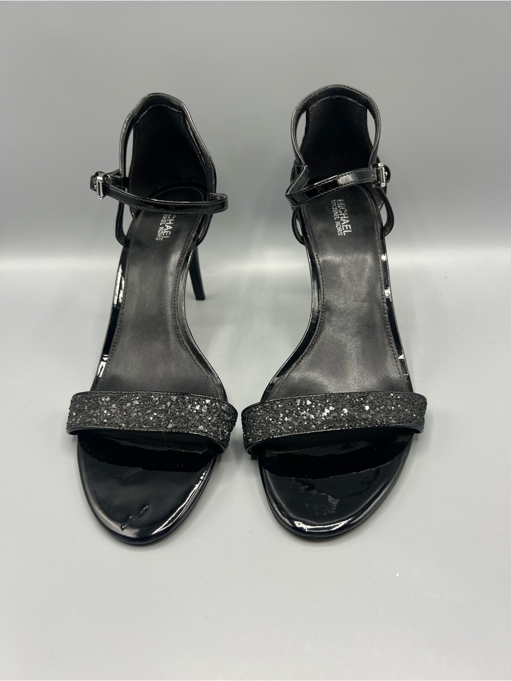 Michael Kors Simone Mid Sandal Women’s  Silver Glitter Ankle Strap Heels